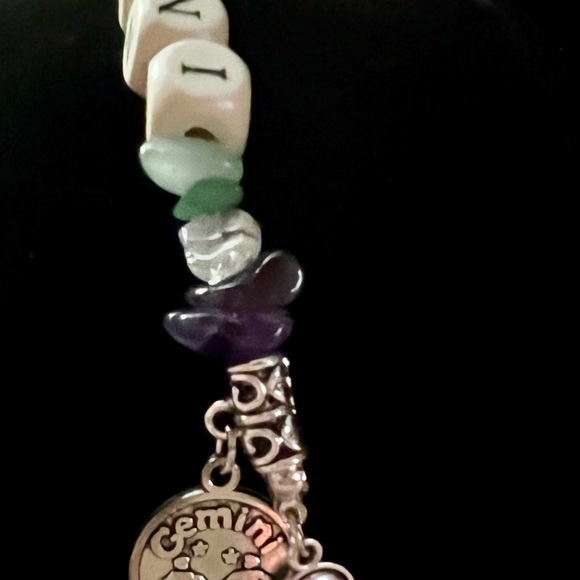 GEMINI Smoker’s Helper Roach Clip with Wooden Beads and Green & Purple Gemstones - Picture 11 of 16